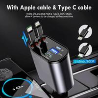 4 in 1 Retractable Car Charger, USB C Fast Charging Adapter[Max100W] with Lightning Cable&Dual Charge Port Compatible with iP...