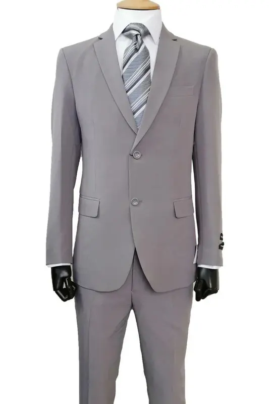 Grey Classic Fit Poplin Suit for Men - 2 Button Style