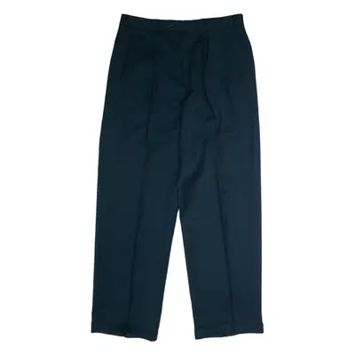 Pleated Mens Trousers Blue Regular Straight W34 L34
