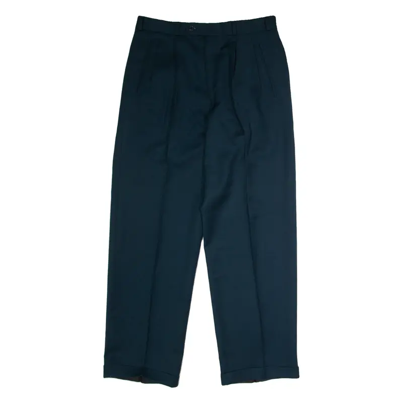 Pleated Mens Trousers Blue Regular Straight W34 L34