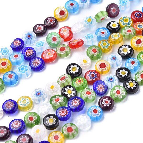 Flat Round Handmade Millefiori Glass Beads