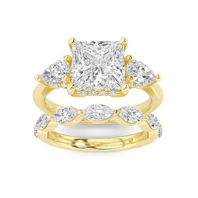 Celestia Lab Grown Princess Cut Diamond Engagement Ring with The Elara Wedding Band | 14K Yellow Gold 2 5/8 ct. tw.