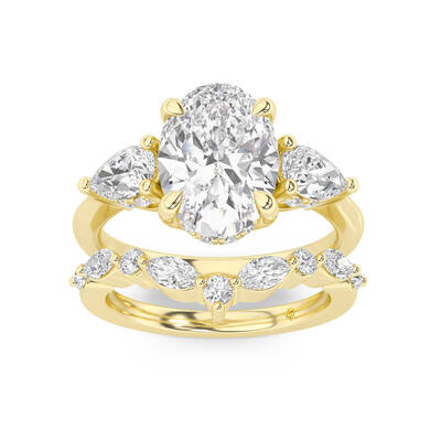 Celestia Lab Grown Oval Shaped Diamond Engagement Ring with The Angelina Wedding Band | 14K Yellow Gold 3 1/2 ct. tw.