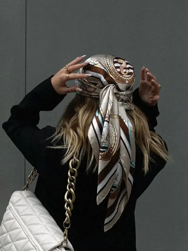 All Over Print Square Scarf, Elegant Soft Satin Bandana For Women, Versatile Casual Scarf For Daily Wear