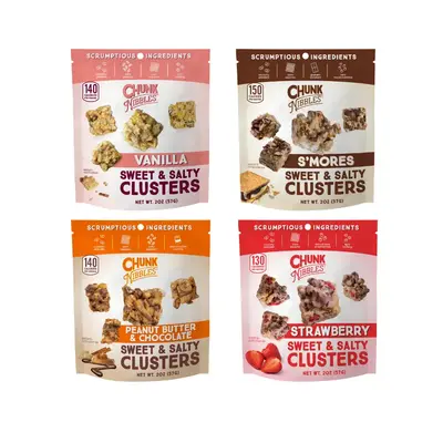 Chunk Nibbles Snack Clusters Best Selling Sampler Pack | 4 Bags | 2oz Bags | 4 Unique Flavors- Vanilla, S'mores, Peanut Butte...