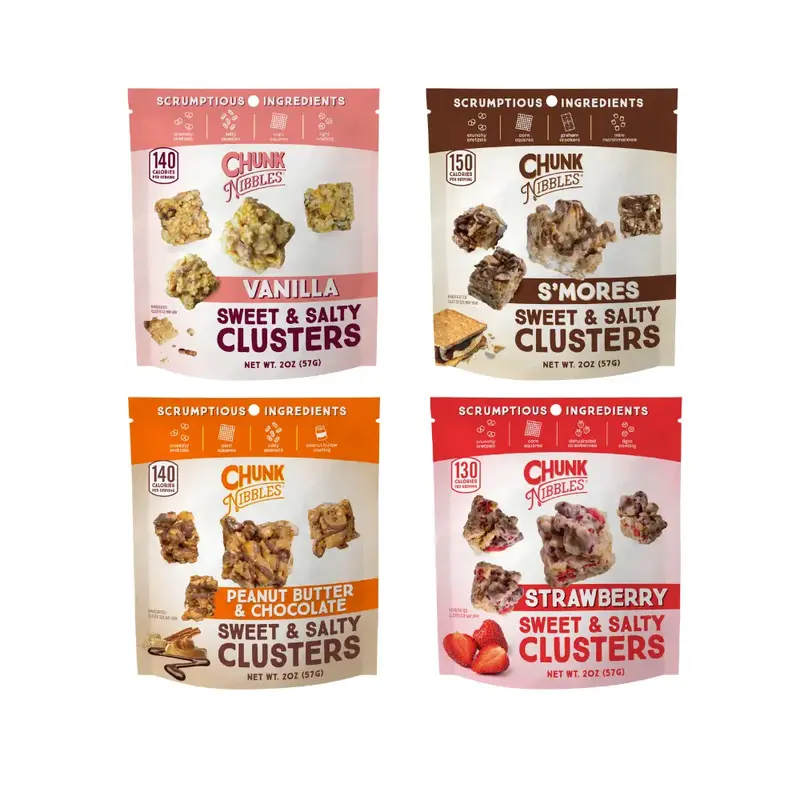 Chunk Nibbles Snack Clusters Best Selling Sampler Pack | 4 Bags | 2oz Bags | 4 Unique Flavors- Vanilla, S'mores, Peanut Butte...