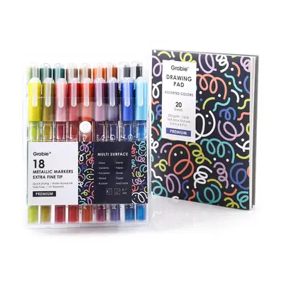 Grabie Extra Fine Tip Metallic Acrylic Paint Art Markers Set Of 18 (Drawing Pad Included), TikTokShopRestock, FallFreshness