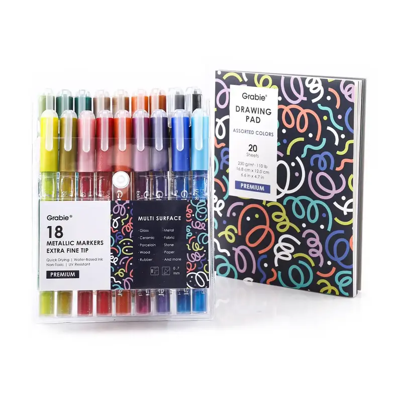 Grabie Extra Fine Tip Metallic Acrylic Paint Art Markers Set Of 18 (Drawing Pad Included), TikTokShopRestock, FallFreshness