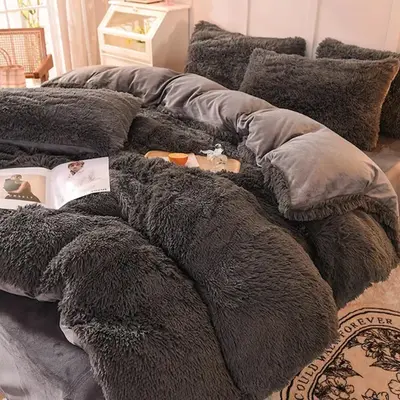 Solid Color Plush Duvet Cover Set, 1 Set Including 1 Count Duvet Cover & 2 Counts Pillowcase without Filler, Soft Comfortable...