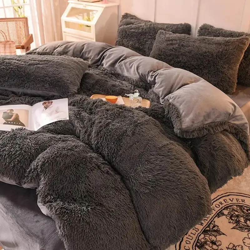 Solid Color Plush Duvet Cover Set, 1 Set Including 1 Count Duvet Cover & 2 Counts Pillowcase without Filler, Soft Comfortable...