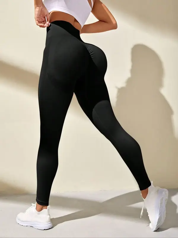 Women's Plain High Waist Sports Leggings, Summer Outfits 2024, Sporty Stretchy Skinny Pants for Workout Gym Yoga, Summer Outf...