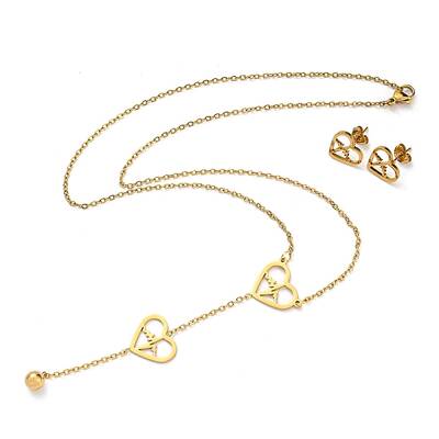 304 Stainless Steel Stud Earrings & Rosary Beaded Style Necklace