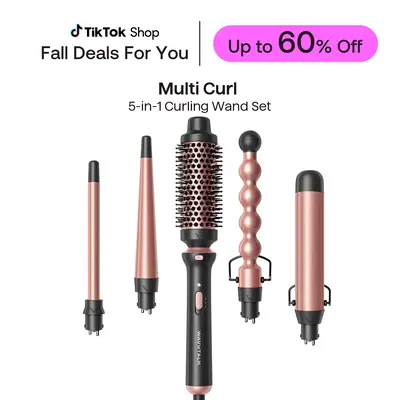 Wavytalk Multi-Curl 5-in-1 Ceramic Curling Wand Set, Fast Heat Up Curling Wand from 1/2 to 1 1/4 Inch and a Thermal Brush, Du...