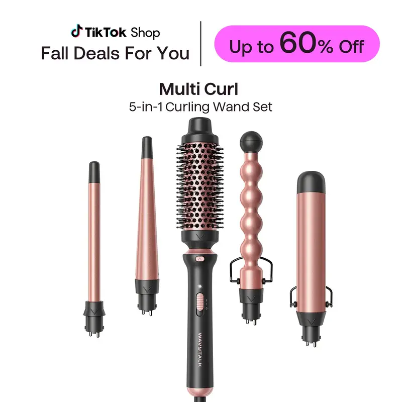 Wavytalk Multi-Curl 5-in-1 Ceramic Curling Wand Set, Fast Heat Up Curling Wand from 1/2 to 1 1/4 Inch and a Thermal Brush, Du...