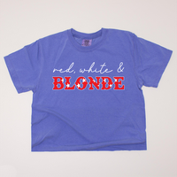 4th Of July Shirt Crop - Red, White & Blonde, Cotton, Relaxed Fit, Rib Collar, Garment-Dyed Fabric