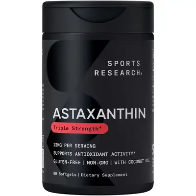 Sports Research Triple Strength Astaxanthin Supplement from Algae - Made with Coconut Oil, Non-GMO Verified & Gluten Free - 1...
