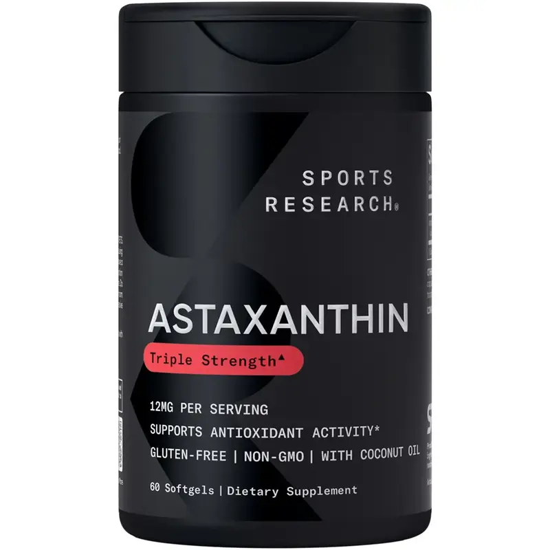 Sports Research Triple Strength Astaxanthin Supplement from Algae - Made with Coconut Oil, Non-GMO Verified & Gluten Free - 1...