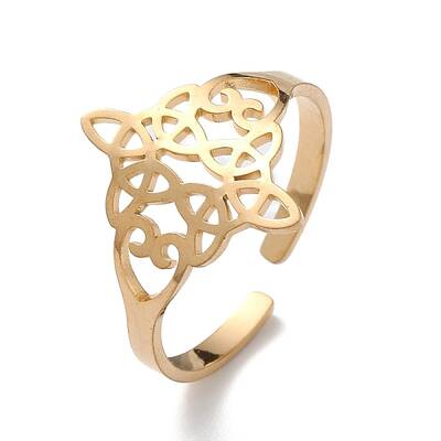 Sailor's Knot 304 Stainless Steel Hollow Open Cuff Ring for Men Women