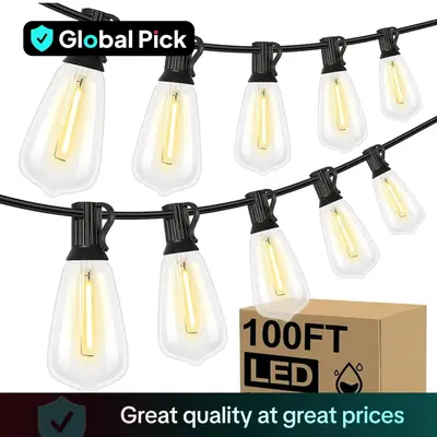 LED Outdoor String Light, 100ft Waterproof String Lights, Dimmable Outdoor Decorative Light (Dimmer is Not Included), Suitabl...