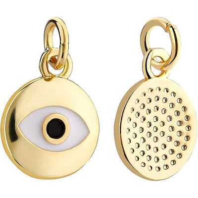 BENECREAT 10Pcs 18K Gold Plated Evil Eye Enamel Charms Flat Round Pendants with Jump Rings for DIY Necklace Bracelet Jewelry ...