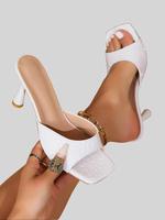 Women's Fashionable Embossed High Heel Sandals, Elegant Square Toe Slip on Plain Color Sandals for Daily Wear, Fashion Shoes ...