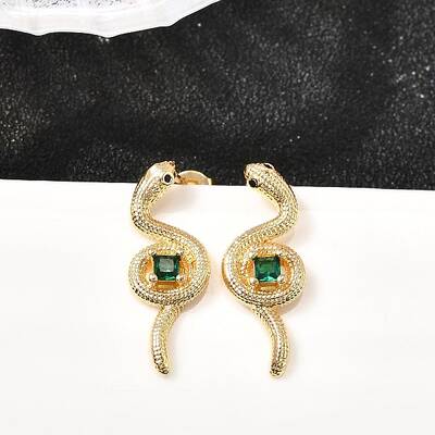 Snake Brass Micro Pave Cubic Zirconia Stud Earrings