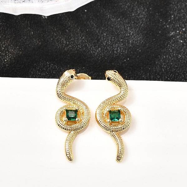 Snake Brass Micro Pave Cubic Zirconia Stud Earrings