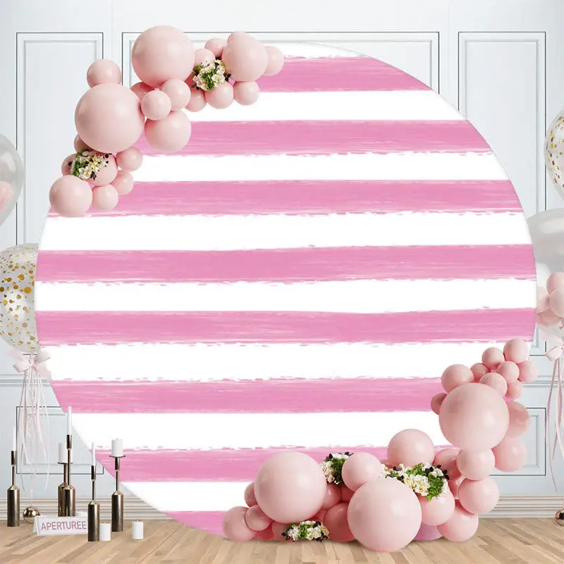 Aperturee Light Purple And White Stripes Round Birthday Backdrop