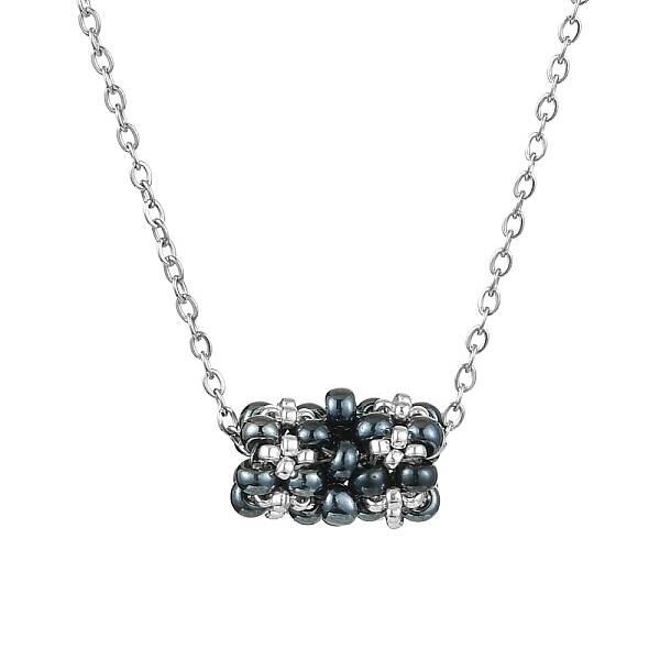 Braided Glass Seed Bead Column Pendant Necklaces