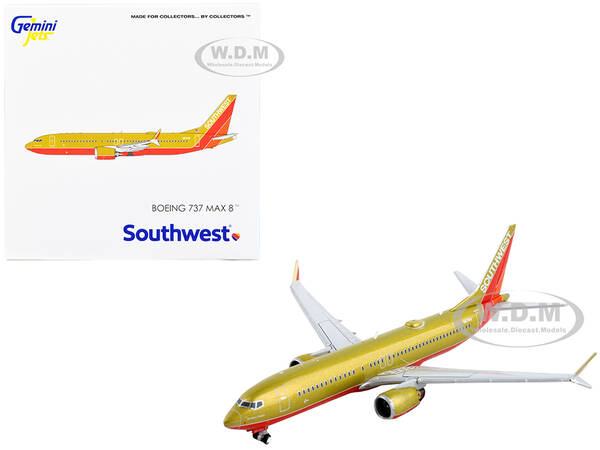 Boeing 737 MAX 8 Commercial Aircraft Southwest Airlines Gold with Red Stripes 1/400 Diecast Model Airplane by GeminiJets