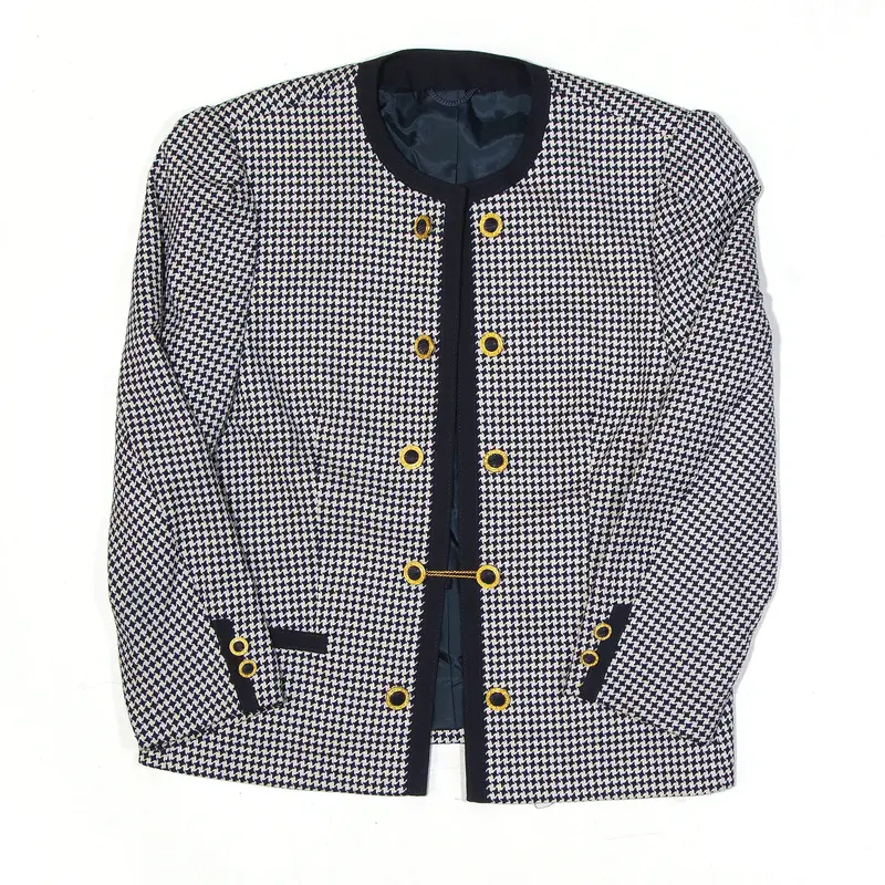DELMOD Blazer Jacket White Houndstooth Womens M