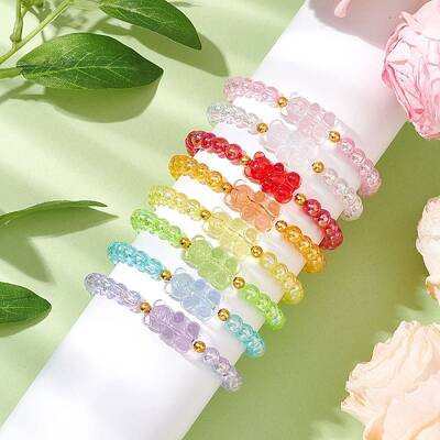 8Pcs 8 Colors Acrylic Beaded Stretch Bracelet Sets