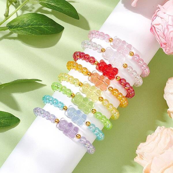8Pcs 8 Colors Acrylic Beaded Stretch Bracelet Sets
