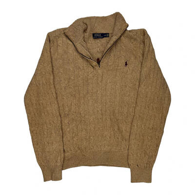 Polo By Ralph Lauren 1/4 Zip - Large Beige Cotton