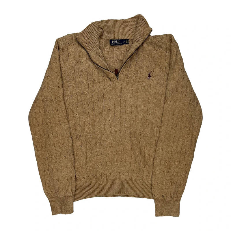 Polo By Ralph Lauren 1/4 Zip - Large Beige Cotton