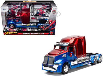 Western Star 57X Truck Tractor Spider-Man Blue and Red Metallic Hollywood Rides Series 1/24 Diecast Model by Jada