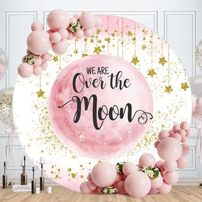 Aperturee Pink Moon Gold Stars Bokeh Baby Shower Backdrop