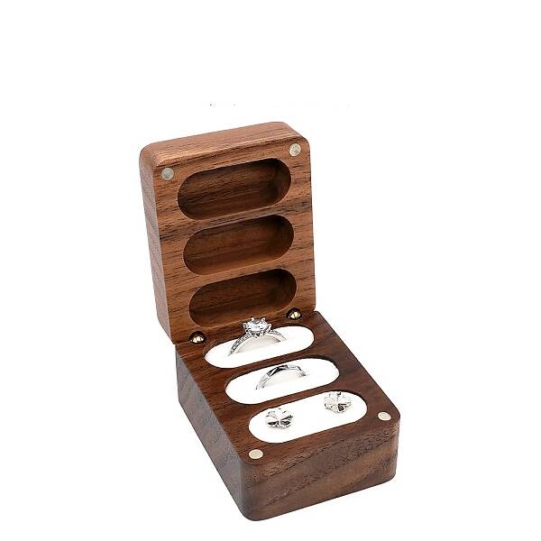 3-Slot Walnut Wood Jewelry Gift Box with Magnetic Cover