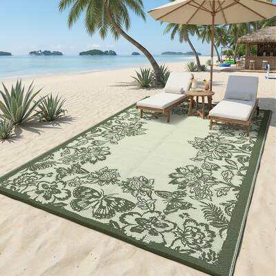 Garvee Waterproof Reversible Outdoor Rug 9x18ft - Large Plastic Straw Mat for Patio, Deck, Balcony, RV, Camping, Backyard - E...