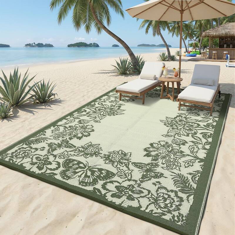Garvee Waterproof Reversible Outdoor Rug 9x18ft - Large Plastic Straw Mat for Patio, Deck, Balcony, RV, Camping, Backyard - E...