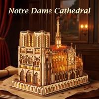FUNPOLA LED 3D Wooden Puzzle - Notre Dame de Paris Architecture Model-Night Edition with LED Lighting- 3D Puzzle DIY Building...