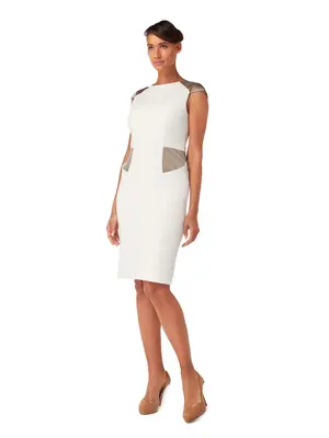 D018 _ LOTUS _ Cap-Sleeve Sheath Dress _ Ivory | Colour: Ivory | Size: L