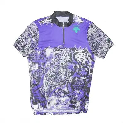 DESCENTE Cycling Purple Crazy Pattern 1/4 Zip Short Sleeve T-Shirt Mens S