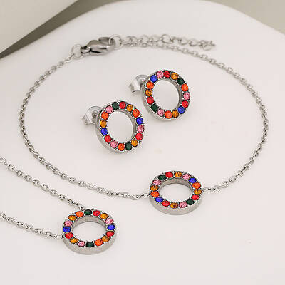 Ring 304 Stainless Steel Rhinestone Pendant Necklaces & Link Bracelets & Stud Earrings Sets