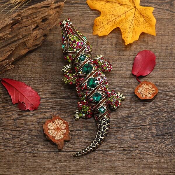 Crocodile Rhinestone Brooch Pin