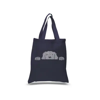 Peeking Dog - Small Word Art Tote Bag - SMALL - Red