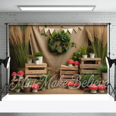 Wood Green Plant Linen Birthday Cake Smash Backdrop - Aperturee