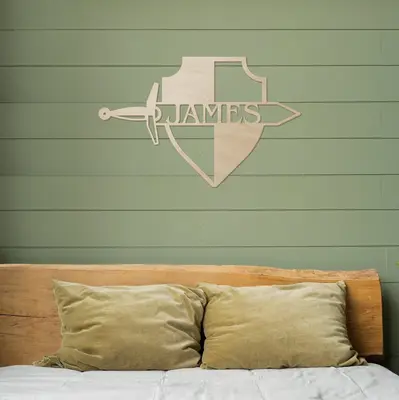 Sword and Shield Name Wood Sign