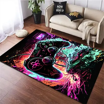 Colorful Gamepad Pattern Carpet, Non-slip Rug for Living Room, Decorative Floor Mat for Home Living Room Bedroom