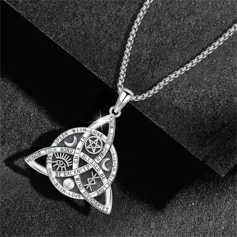 DRINSPER 925 Silver Vintage Celtic Knot Pendant Necklace, S925 Sterling Silver Triquetra Necklace, Nudo De Bruja Plata Trique...